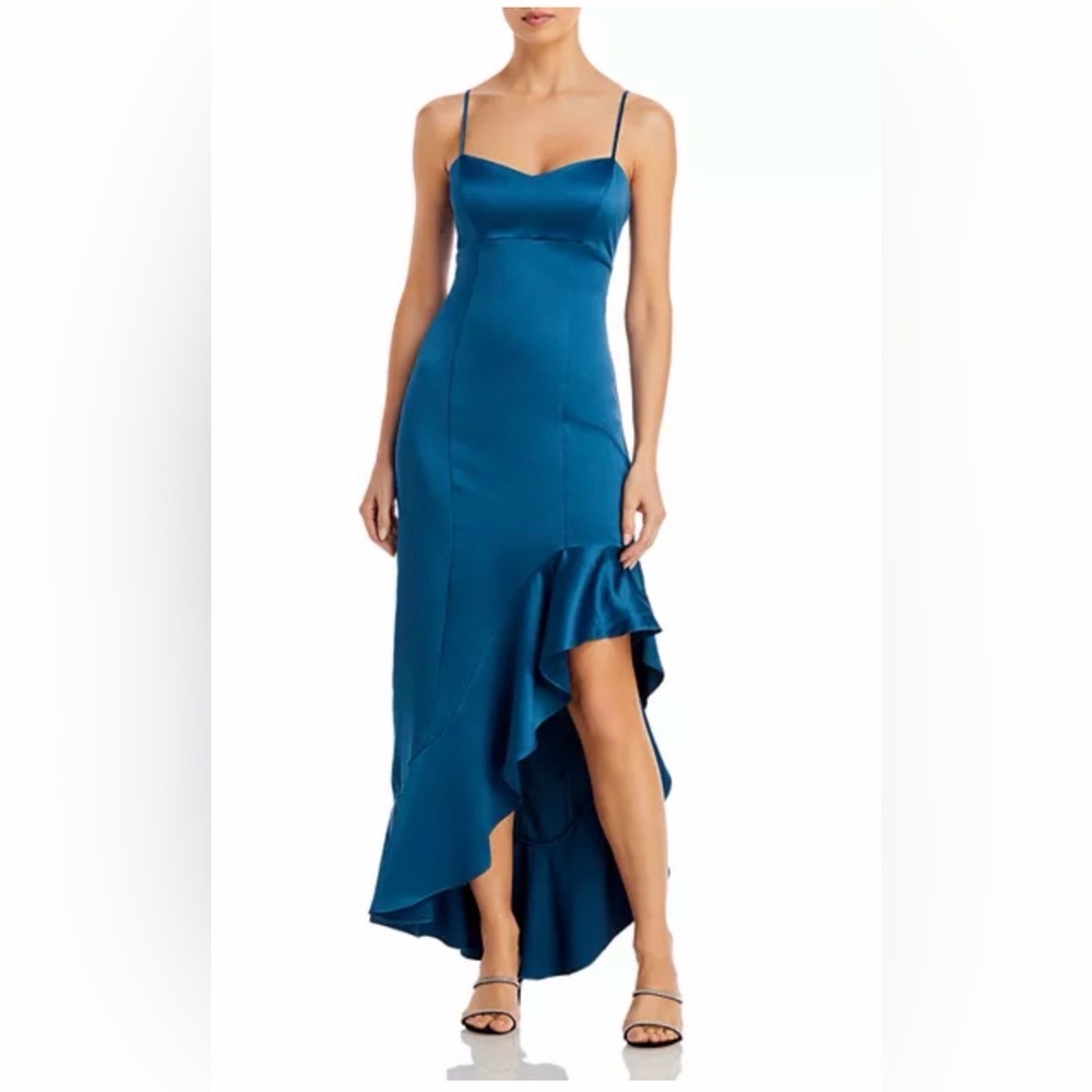 Aqua Teal Blue High-Low Satin Slip Dress